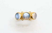 Load image into Gallery viewer, 24 Karat Gold Ring with Triple Moonstone and Diamonds