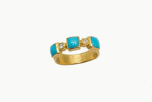 Load image into Gallery viewer, 24 Karat Gold Band Ring with Turquoise and Diamonds