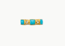 Load image into Gallery viewer, 24 Karat Gold Band Ring with Turquoise and Diamonds