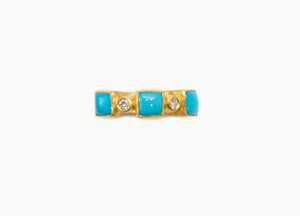 24 Karat Gold Band Ring with Turquoise and Diamonds