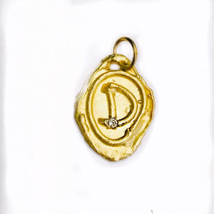 14K Yellow Gold Initial D Charm Pendant Necklace with a Single Diamond