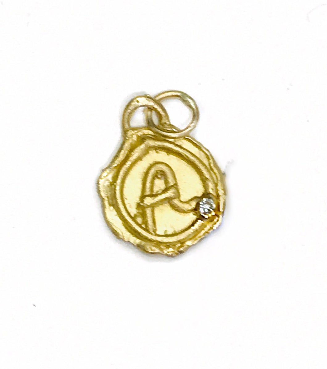 14K Yellow Gold Initial A Charm Pendant Necklace with a Single Diamond