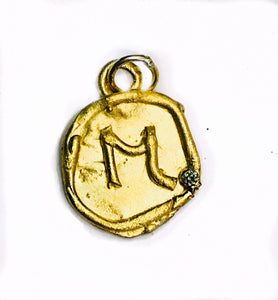 14K Yellow Gold Initial M Charm Pendant Necklace with a Single Diamond