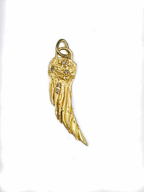 14 Karat Yellow Gold Angel Wing Charm Pendant Necklace with Diamonds