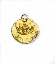 Load image into Gallery viewer, 14K Yellow Gold Evil Eye Charm Pendant with a Single Diamond