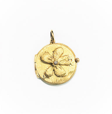 14K Yellow Gold Flower Locket Pendant with a Single Diamond