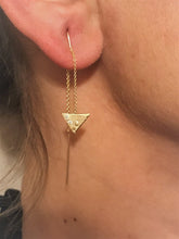 Load image into Gallery viewer, 14K Yellow Gold Small Triangle Handmade Chain Drop Earring Set, Triangle Earring, 14 Karat Gold Earring, 14K Gold Triangle Earring