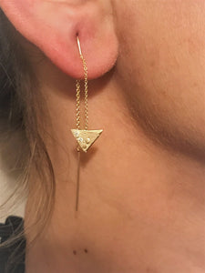 14K Yellow Gold Small Triangle Handmade Chain Drop Earring Set, Triangle Earring, 14 Karat Gold Earring, 14K Gold Triangle Earring