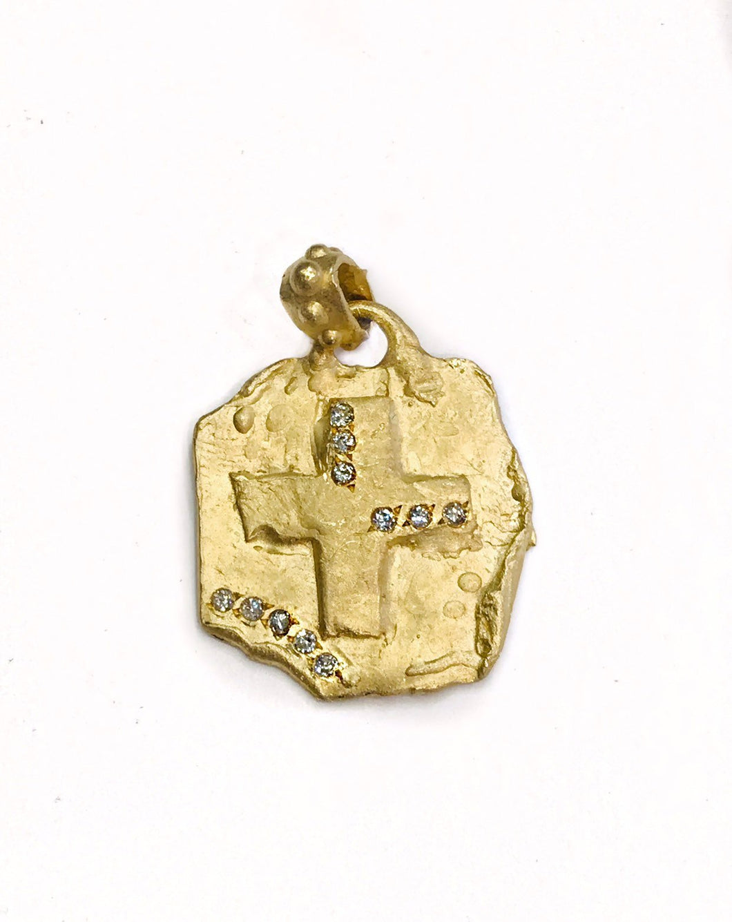 14K Gold Cross Charm Pendant with Diamonds