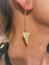 Load image into Gallery viewer, Earring, 14K Yellow Gold Triangle Handmade Chain Drop Earring with Diamonds, Triangle Earring, 14 Karat Earring, 14K Gold Triangle Earring