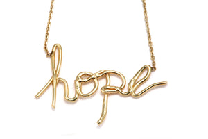 14 karat gold Handmade hope Necklace  - "Hope" Women's Pendant & Necklace in 14K Yellow Gold with 16" Chain - Unique Handmade Jewe