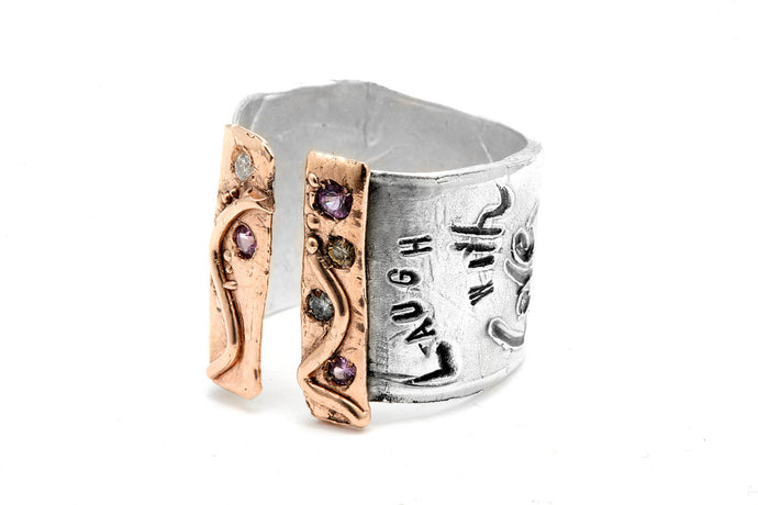 14 karat rose gold and silver combination with colorsapphire and diamonds Handmade Ring - 