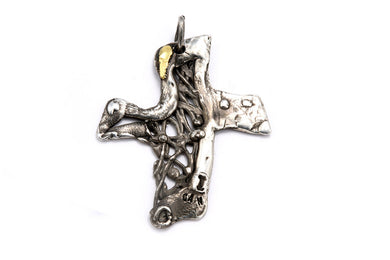 Handmade Cross Pendant for Women in Sterling Silver and 24 Carat Gold