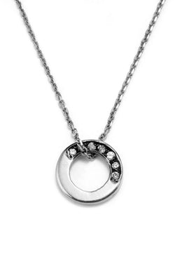 14 karat white gold and white diamonds circle pendant Handmade 