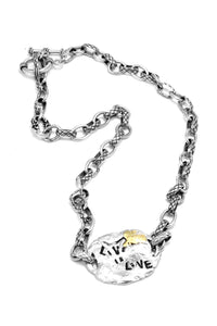 Handmade 14 karat gold  and Silver  "Live in Love" Women's Pendant with Necklace