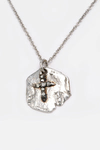 Sterling Silver Raised Cross Polygon Pendant with Cubic Zirconia