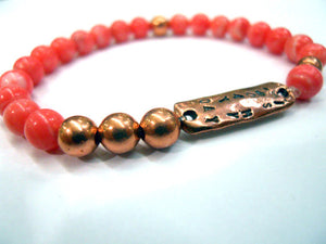 Handmade Bracelet -  "Today is My Day" Coral & Copper Beaded Bracelet - Friendship Bracelet - Unique Handmade Jewelry