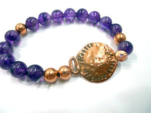 Handmade Bracelet - Purple Amethyst and Copper Beaded 