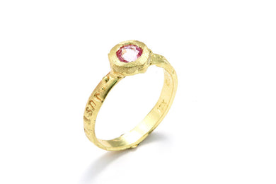 18 Karat Yellow Gold Pink Sapphire Handmade Ring  with inscription 