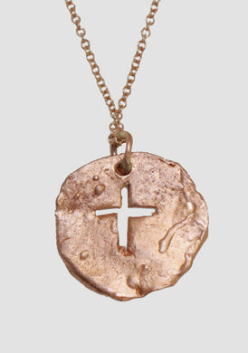 14 karat rose gold carves out cross pendant