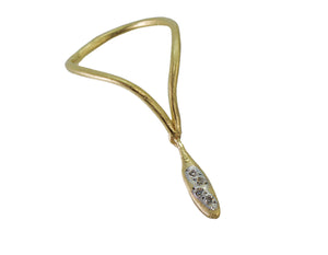 14 karat yellow gold v shape with a dangle diamond  DAZZEL DANGLE RING