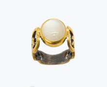 Load image into Gallery viewer, 24karat pure gold , sterling silver and moonstone ring