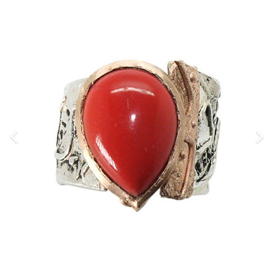 14 Karat Rose Gold Ring with Coral stone at the center