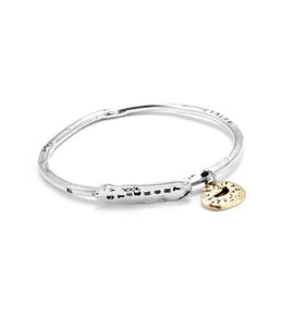 Sterling Silver "Strenght"and Life Saver" Handmade Cuff Bracelet with 14K Yellow Gold Charm